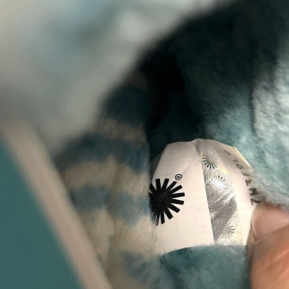 UGG Fluff Yeah Slide On Slippers  Slingback Plush Zebra Blue Women’s Size 11 - Picture 7 of 9